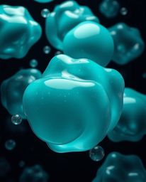 Explore an image featuring floating 3D blobs of fluid jelly, rendered with high contrast, low-key lighting, and rich deep tea