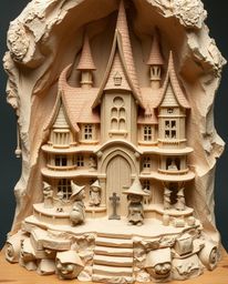 Explore a captivating layered papier-mâché sculpture depicting a magical school brimming with young wizards. The artwork util