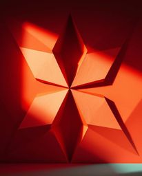 A captivating image showcases a 3D geometric pattern reminiscent of folded paper, employing dramatic lighting to highlight th