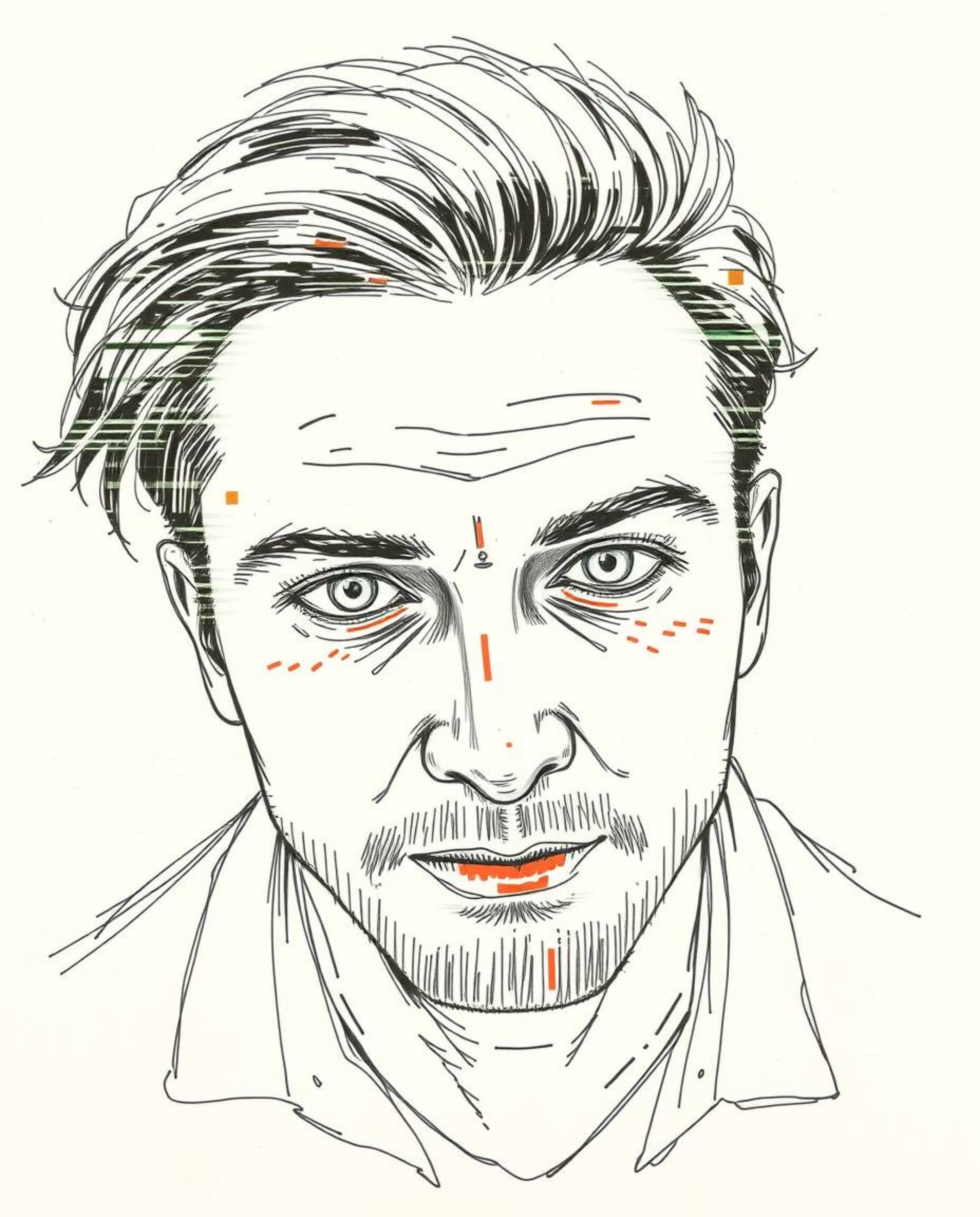 Discover stunning hand-drawn glitch art portraits with a unique bird's-eye perspective.  These pixelated style illustrations 