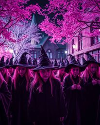 Explore a surreal, infrared image of a magical school teeming with young wizards. This otherworldly scene is characterized by