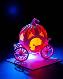 Witness the enchanting transformation of a pumpkin into a carriage, crafted with intricate origami techniques. This artwork s