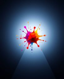 Explore a world of silhouetted backlighting featuring abstract 3D colorful splash shapes floating in space. This surreal digi