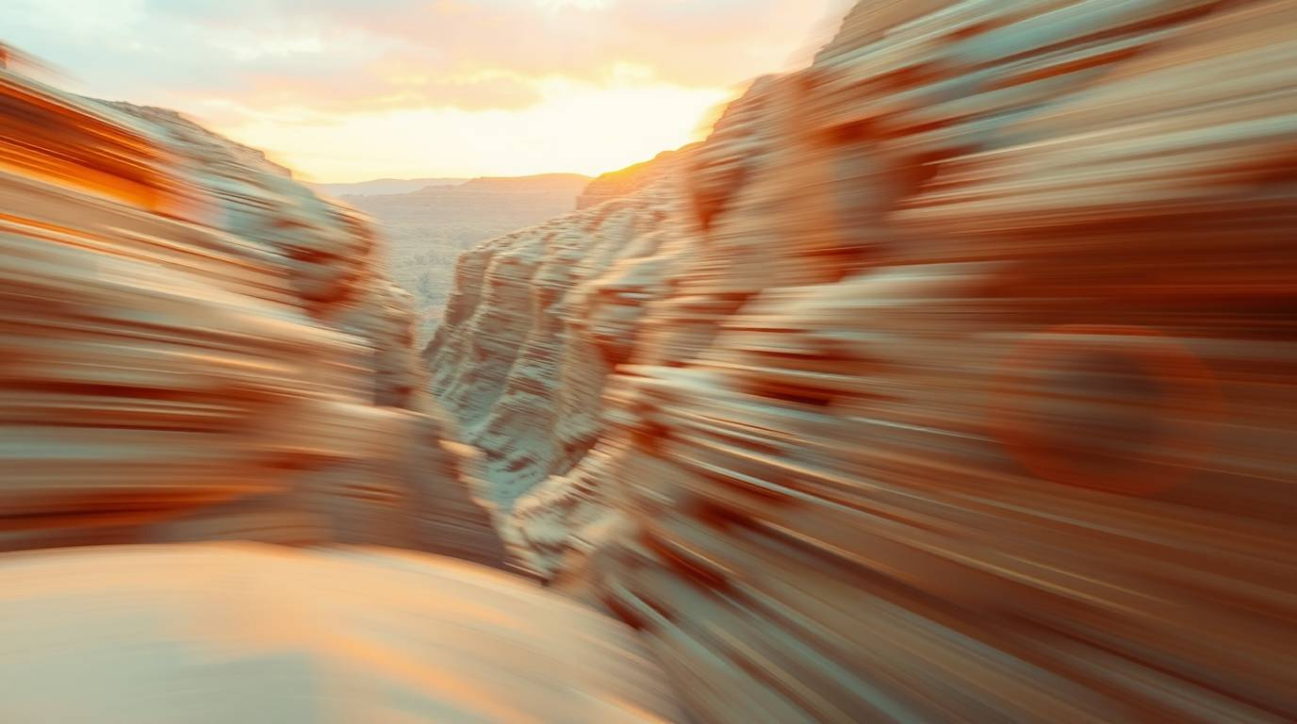 A captivating digital art piece depicts a rocky canyon bathed in the warm glow of a setting sun.  The soft pastel rendering e