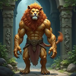 A stunning depiction of a majestic sphinx, a mythical creature with a human upper body and a lion's lower body, guarding an a