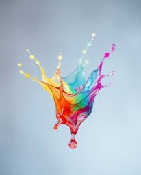 This stunning artwork captures a vibrant watercolor paint splash frozen in time. Utilizing a high-speed camera, the piece ach