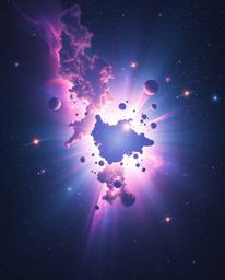 Witness a breathtaking cosmic explosion of colliding galaxies, rendered in soft pastel colors with a gentle backlighting tech