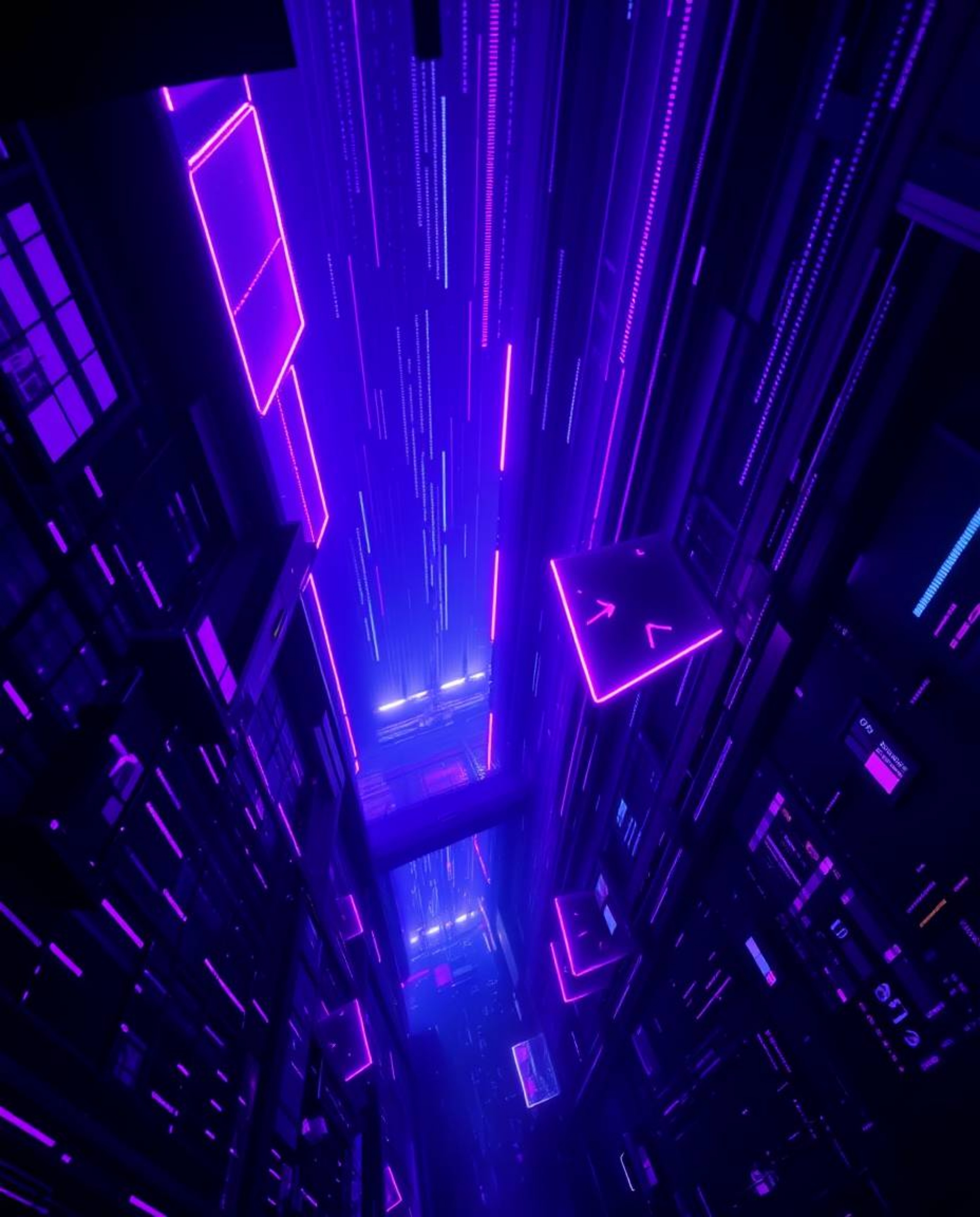 Experience a captivating visual journey into cyberspace with this stunning artwork.  High-angle perspective reveals glitched 