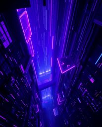 Experience a captivating visual journey into cyberspace with this stunning artwork.  High-angle perspective reveals glitched 