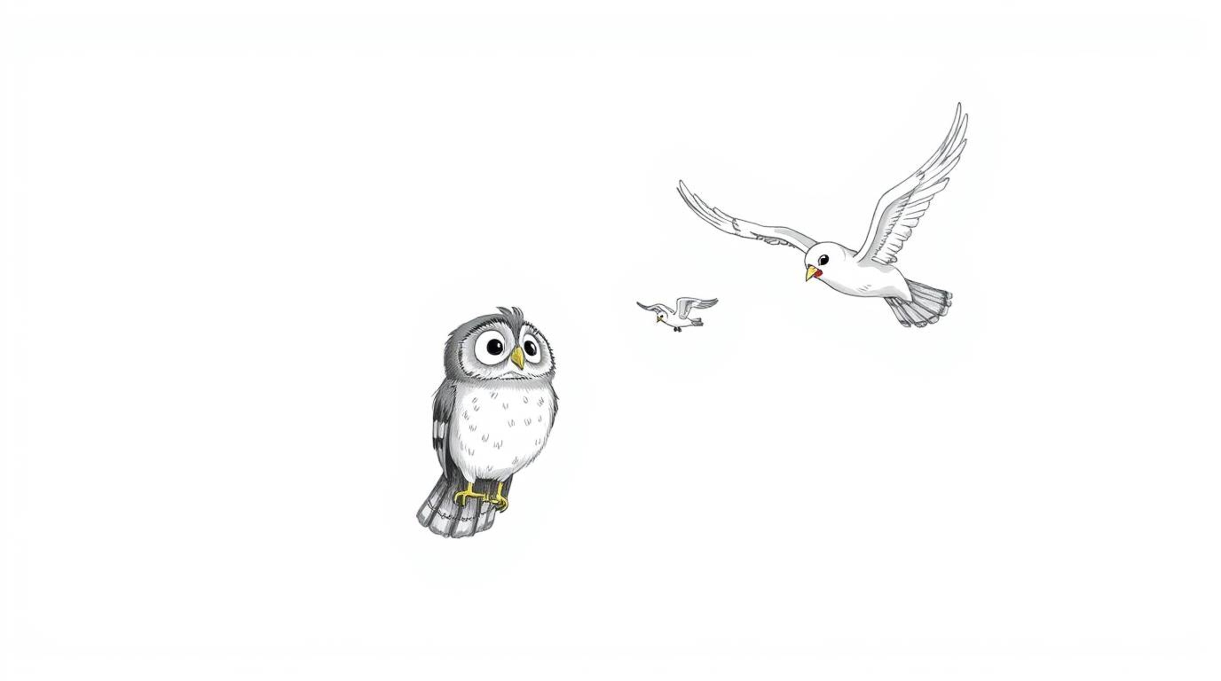 A visually striking concept depicting a blind owl, rendered in a textured, hand-drawn Pixar style, imparting the skill of syn