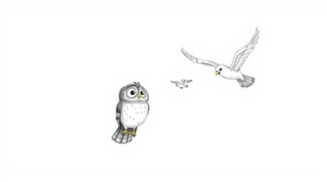 A visually striking concept depicting a blind owl, rendered in a textured, hand-drawn Pixar style, imparting the skill of syn