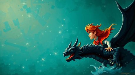 A captivating image depicting a charming prince with light skin and vibrant red hair battling a fearsome black dragon.  Rende