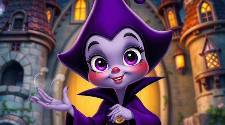 Discover an enchanting image of an adorable Disney villain, with expressive eyes and rosy cheeks, casting a spell within a vi