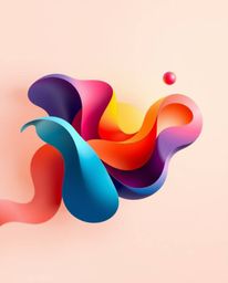 This modern flat design showcases a captivating abstract composition, bringing together vibrant 3D fluid shapes and geometric
