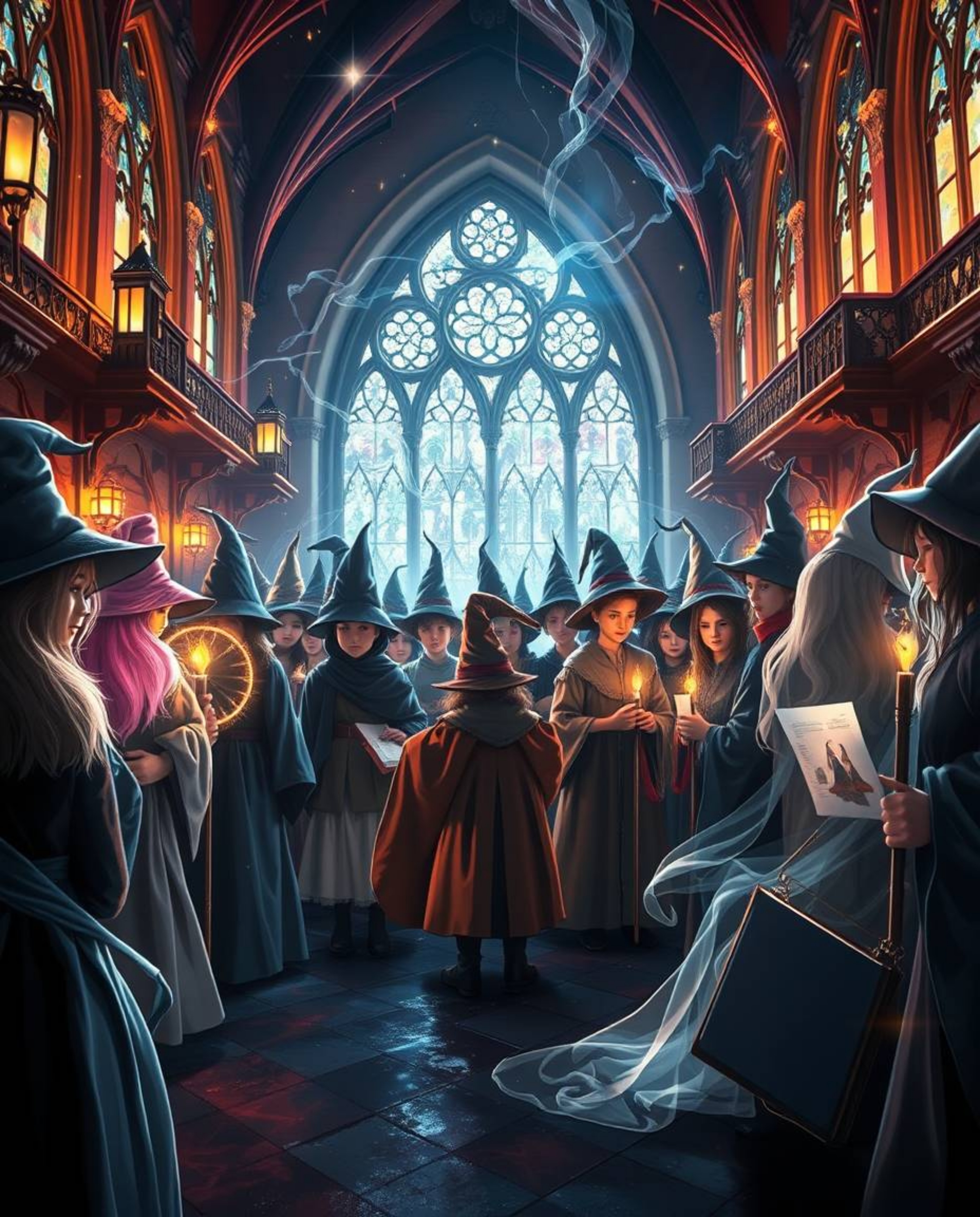 Explore a magical school brimming with young wizards, brought to life as stunning light art.  This artwork features creative 