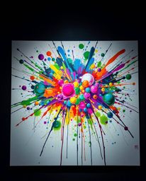 Explore a captivating abstract art piece featuring a cool color palette with an eerie atmosphere. A vibrant explosion of colo