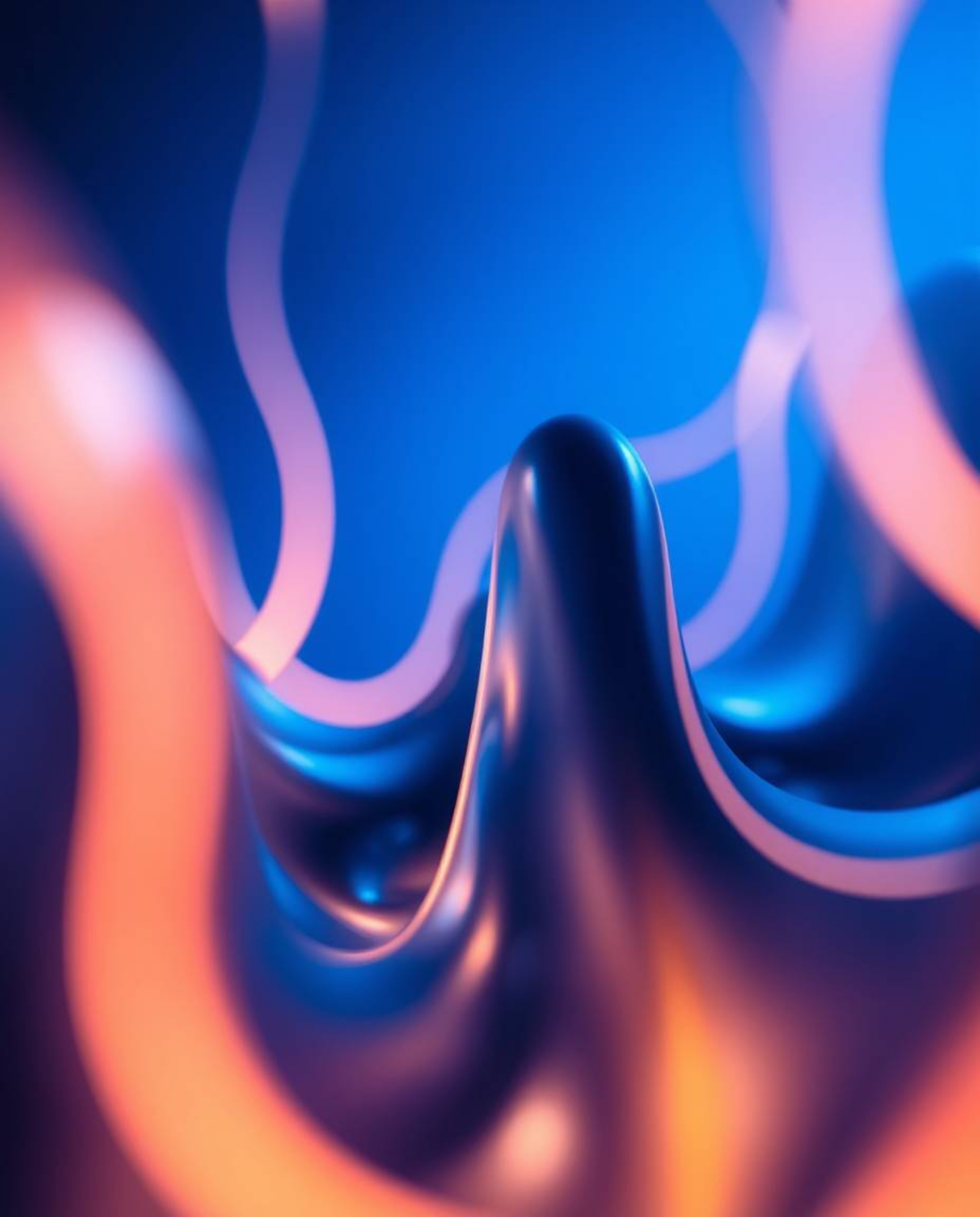 Immerse yourself in a futuristic world with blurred bokeh and intense dramatic lighting illuminating vibrant, 3D fluid shapes