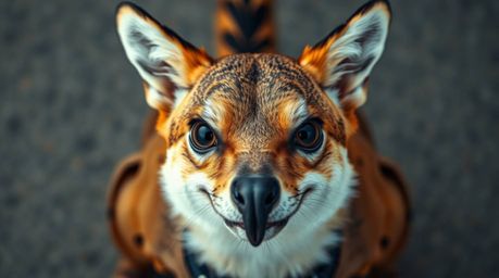 Capture a unique perspective with this high-resolution stock photo featuring a sarcastic animal sidekick viewed from an overh