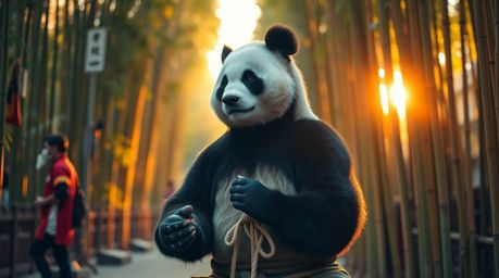 Explore a captivating blend of urban and natural worlds through candid street photography. This image captures a martial arti