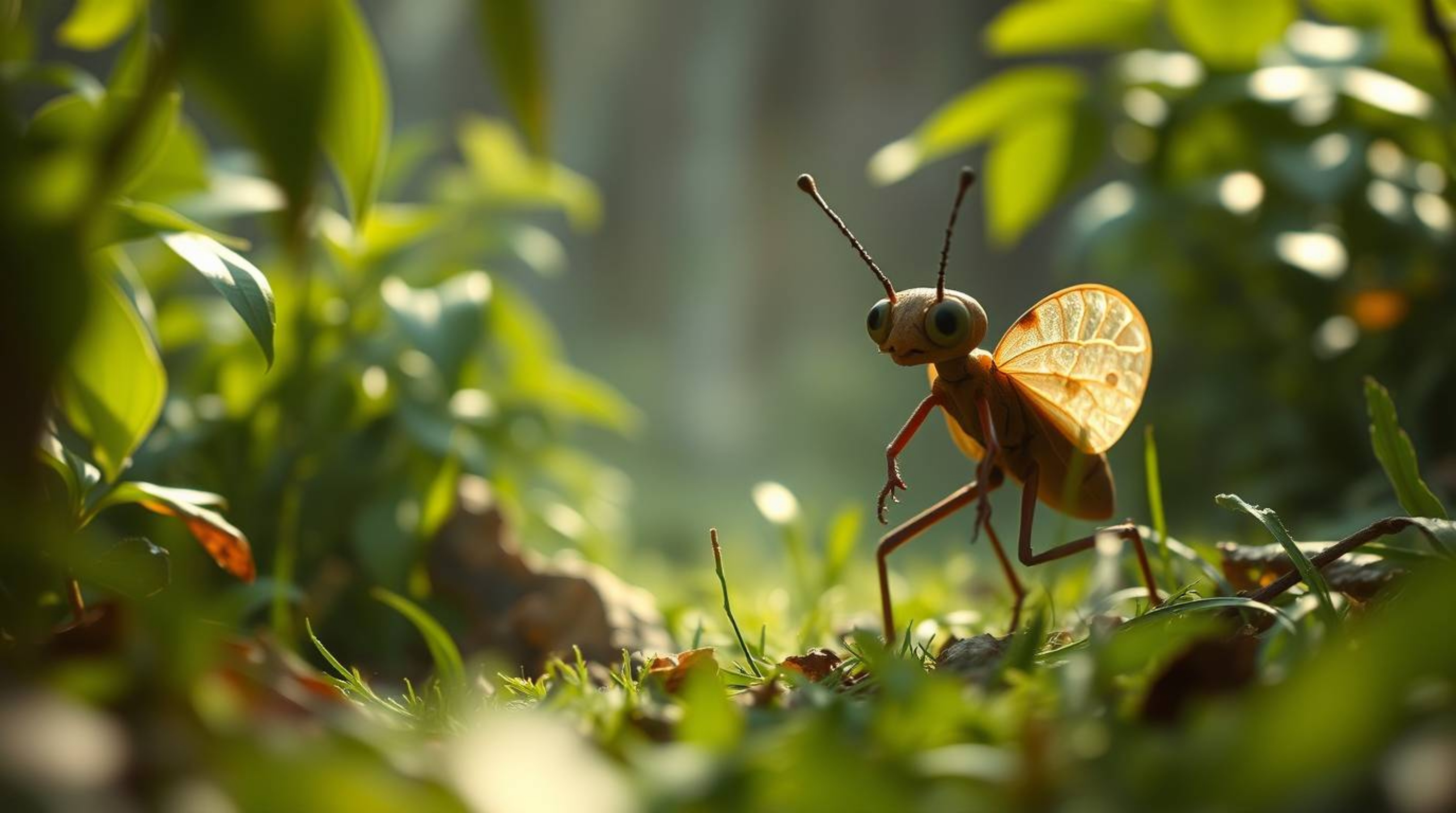 Experience a captivating cinematic short film featuring a bug-sized hero embarking on an epic adventure through a vibrant bac