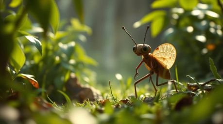 Experience a captivating cinematic short film featuring a bug-sized hero embarking on an epic adventure through a vibrant bac