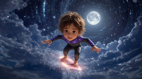 Embark on a cosmic adventure with this stunning, high-contrast cinematic photograph, rendered in a dynamic, Pixar-inspired st