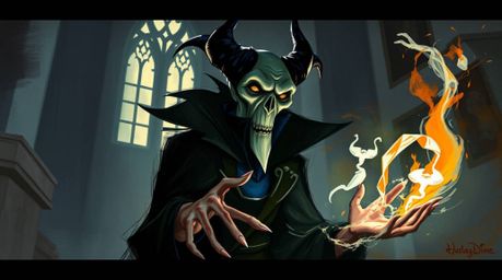 A captivating digital sketch depicting a classic Disney villain casting a spell within a misty, ancient castle. The artwork s