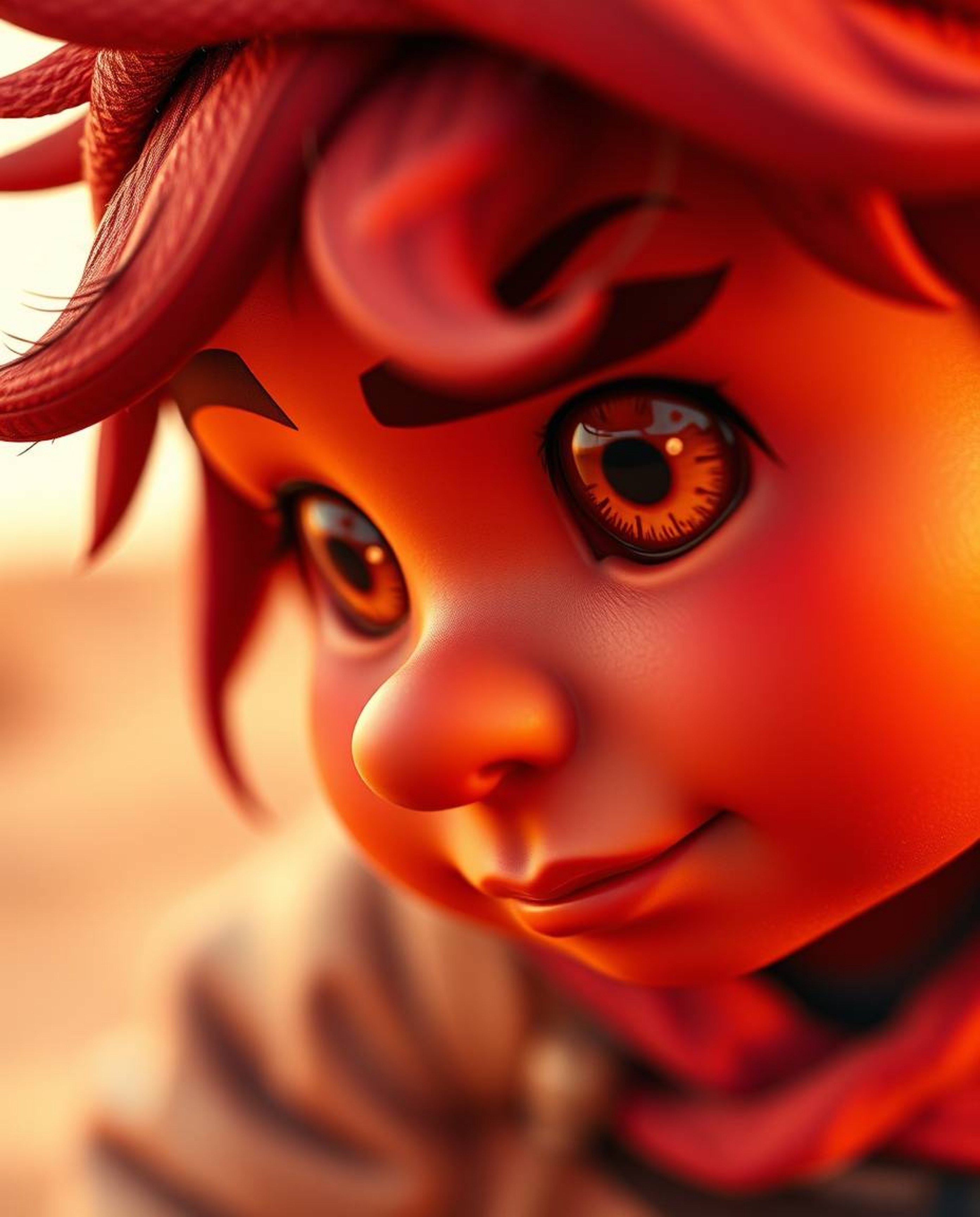 Embark on a thrilling desert adventure with a brave Disney-style hero, captured in extreme macro close-up.  Experience the jo