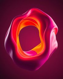 This warm and dark fine art photography style captures a bright and vibrant 3D illustration of fluid shapes morphing into eac
