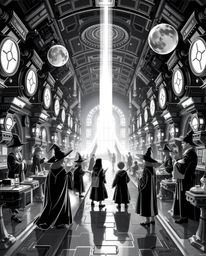 Experience a timeless and elegant atmosphere in this futuristic sci-fi depiction of a magical school brimming with young wiza