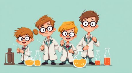 A vibrant digital illustration showcasing a group of quirky children dressed in school uniforms, enthusiastically engaged in 