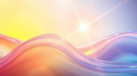A captivating abstract wave design features a vibrant pastel gradient texture, accentuated by bright lens flares and compleme