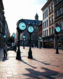 Capture the surreal beauty of an empty town square bathed in bioluminescent light. This candid street photography showcases t