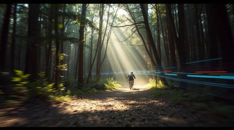 A vibrant and dynamic chase scene unfolds through a looping forest background.  Bathed in soft, diffused light, the scene fea