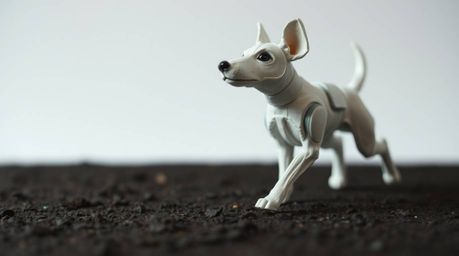 Explore the captivating world of a futuristic dog autonomously navigating the cosmos in this extreme macro close-up. Crafted 