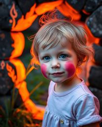 A child with rosy cheeks stumbles upon a magical portal in their own backyard, bathed in soft, diffused light and radiating e
