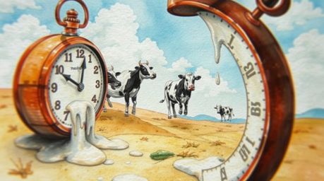 Explore a surreal dreamscape captured in a delicate watercolor painting. This artwork features melting clocks and floating co