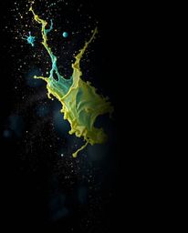 Explore the captivating world of dynamic colorful splashes on a black background, frozen in time with freeze-frame motion. Th