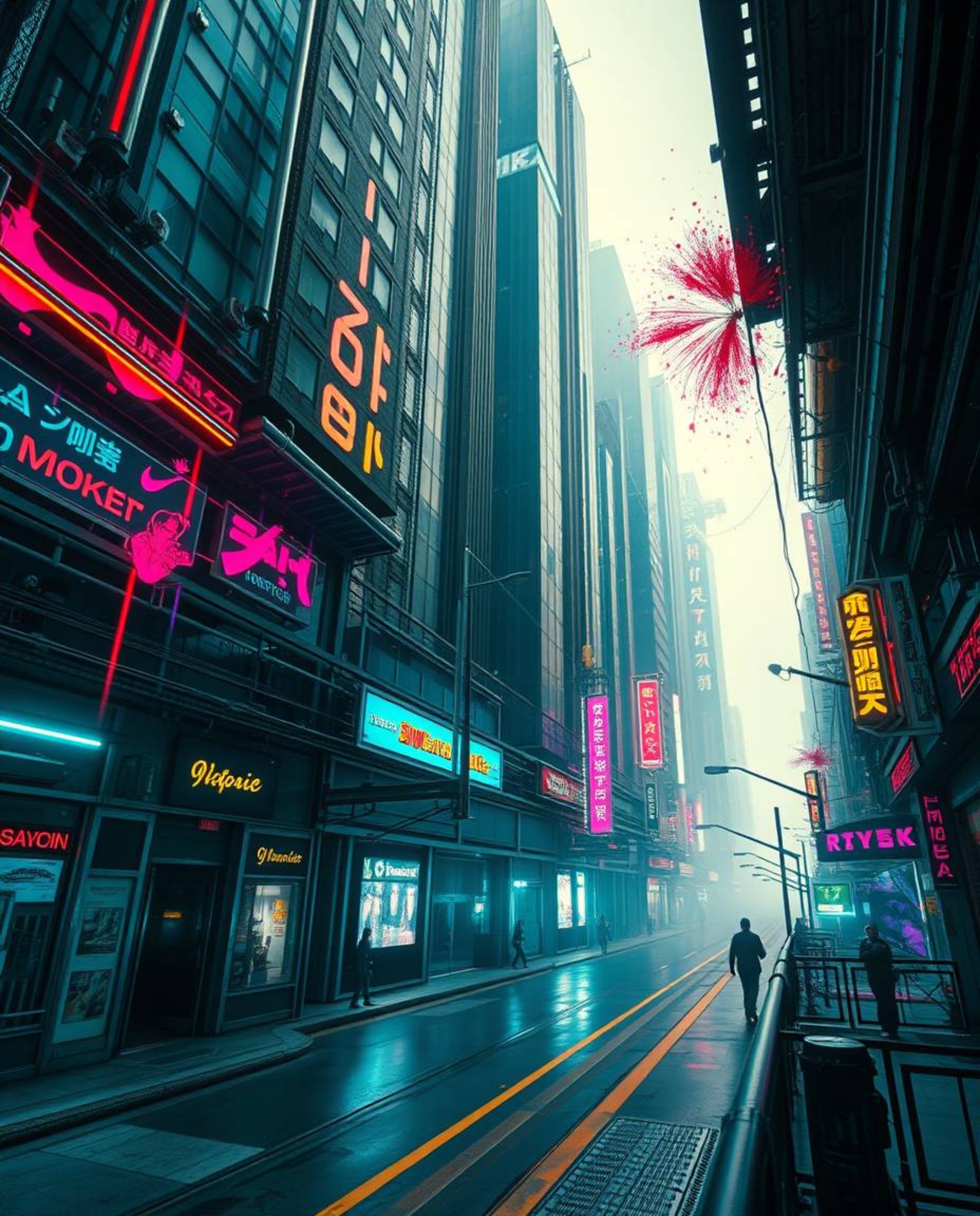 Experience the dramatic cinematic beauty of a futuristic cityscape through precise architectural color photography. This cybe