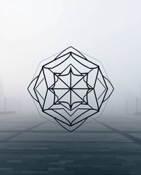 A minimalist logo design inspired by an empty town square shrouded in thick fog.  Geometric shapes and clean lines create a b