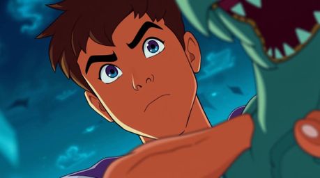 A captivating image depicting a charming prince with tan skin, intensely gazing as he battles a fearsome dragon.  Rendered in