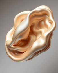 A stunning and surreal composition showcasing smooth, 3D fluid shapes rendered with metallic textures that appear to float we