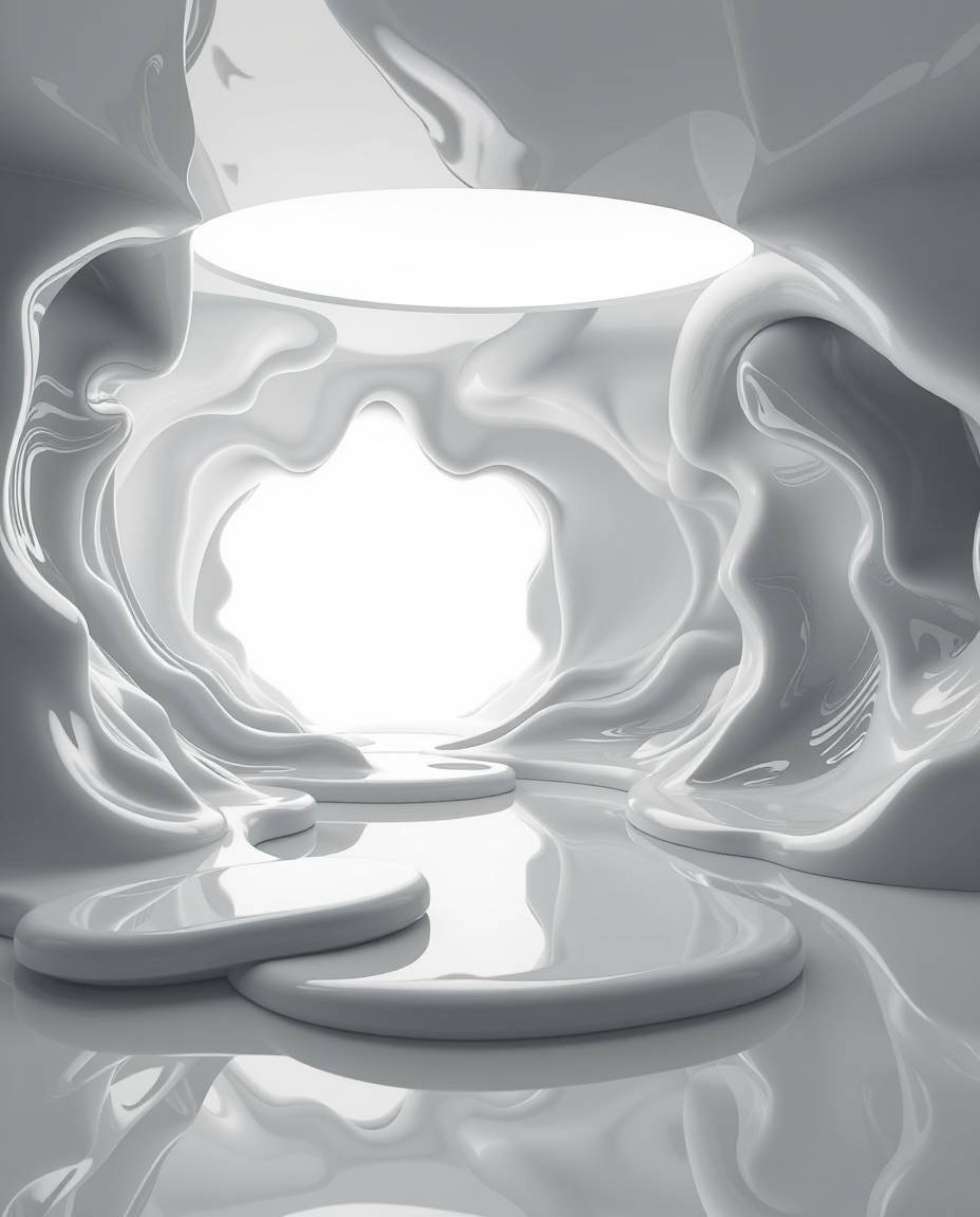 Discover stunning surreal 3D art featuring hyperrealistic, melted glass-like fluid shapes.  These classic black and white ren
