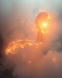 Immerse yourself in an ethereal and spiritual vibe featuring thick fog, a warm golden glow, and glassy fluid 3D shapes in mot