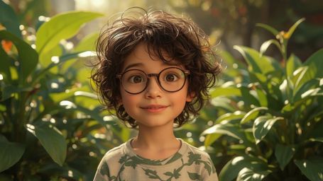 A high-resolution, professional-quality image captures a young, bespectacled homeschooled genius with a gentle, kind face and