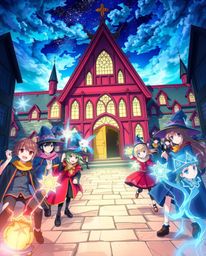 Discover a captivating Isekai anime-style illustration of a magical school brimming with young wizards.  The artwork showcase
