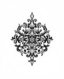 This classic black and white tattoo art print features a complex ornamental design with a retro flair, offering timeless eleg