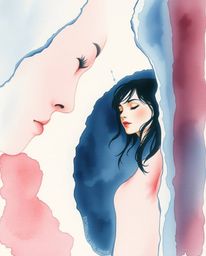 A delicate watercolor painting depicts a person experiencing a moment of awe while discovering a hidden underground library. 