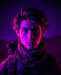 A brave hero embarks on a vibrant desert adventure in this high-resolution stock photo.  Featuring striking chiaroscuro light