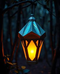 This artwork captures the essence of intricate origami, presented with mesmerizing iridescent colors. A glowing lantern illum